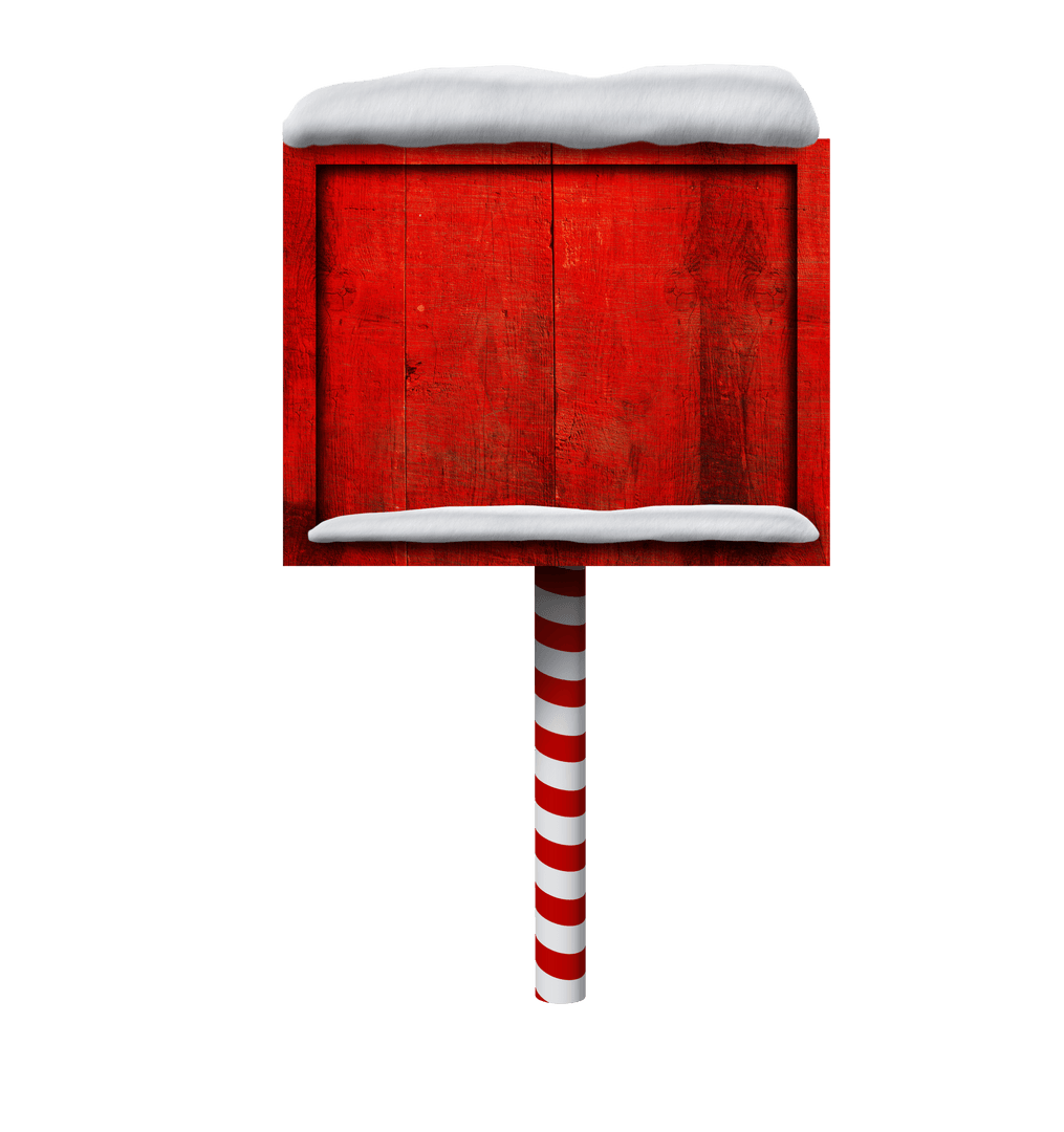 Snow-Covered Wooden Signpost on Transparent Background