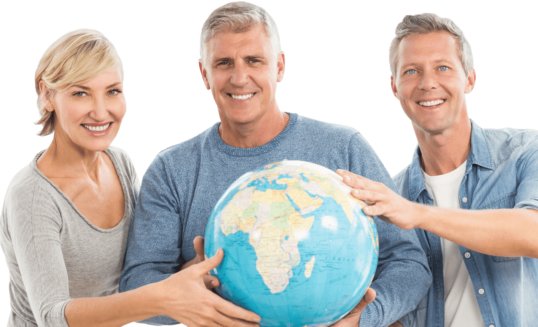 Happy People Holding Transparent Globe Celebrating Global Unity