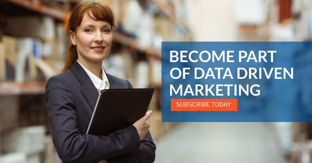 Confident Businesswoman Holding Tablet in Warehouse Environment