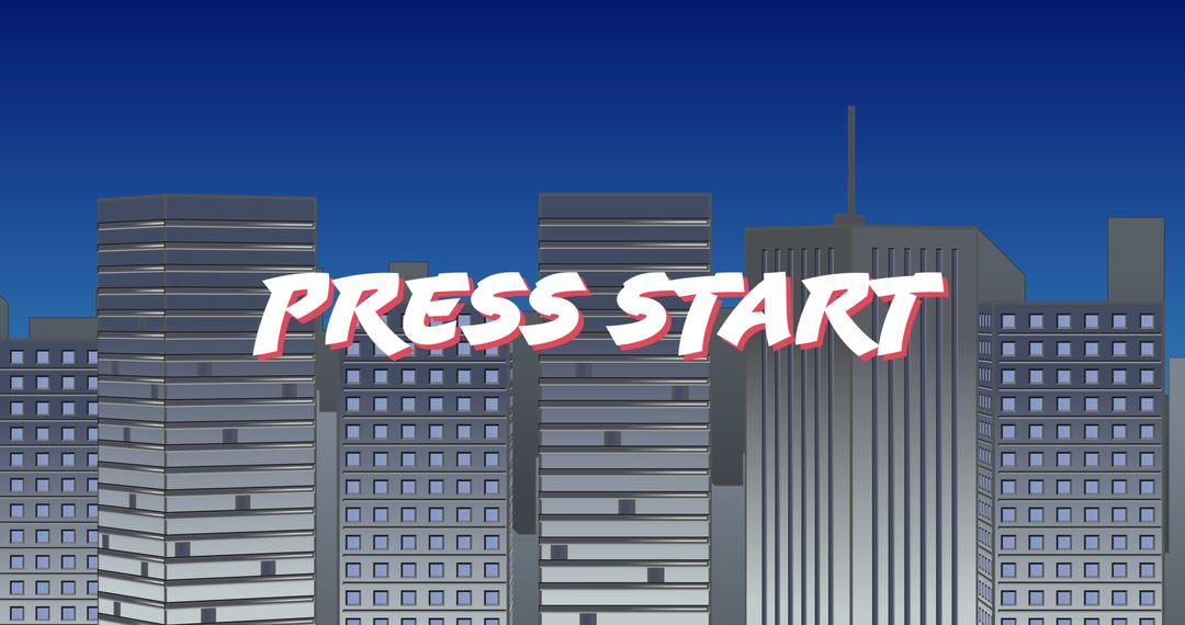 Retro Press Start Intro with Cityscape Background
