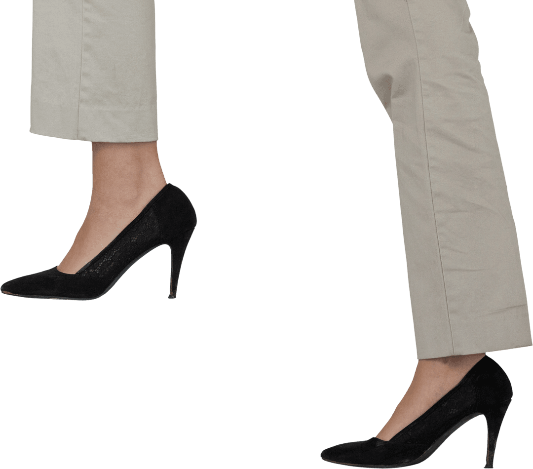 Transparent Legs Mid-Stride in Professional Heels