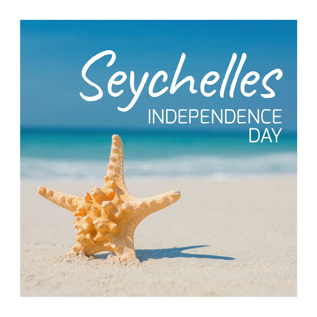 Seychelles Independence Day Celebratory Beach Scene with Starfish - Download Free Stock Templates Pikwizard.com