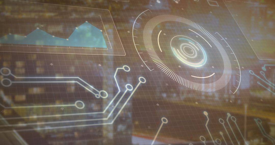 Futuristic Digital Interface with Grid and Data Visualization Elements