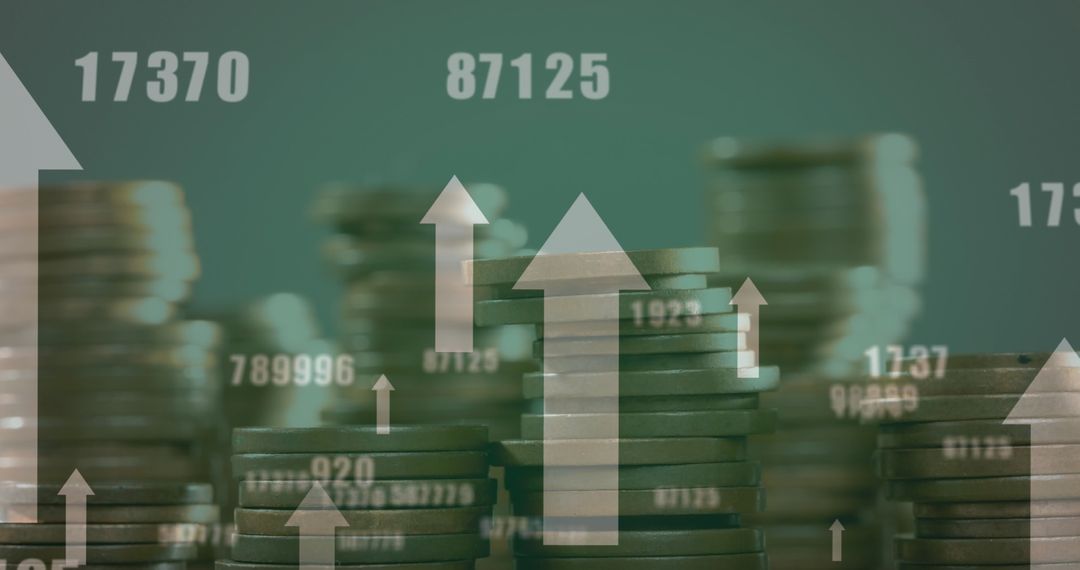 Financial growth concept with stacked coins and arrows