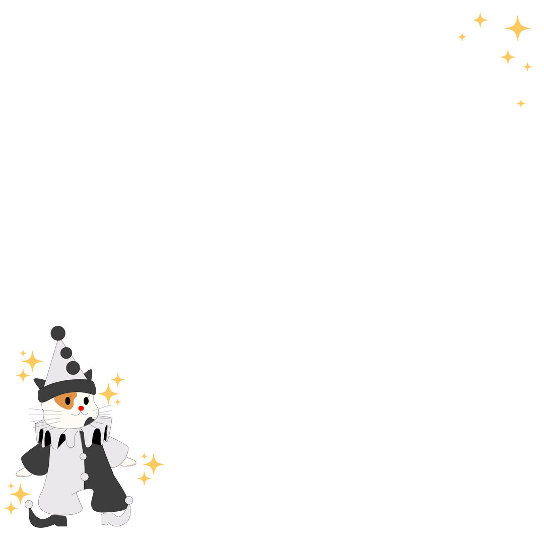 Whimsical Cat in Pierrot Costume with Sparkling Stars, Transparent Background