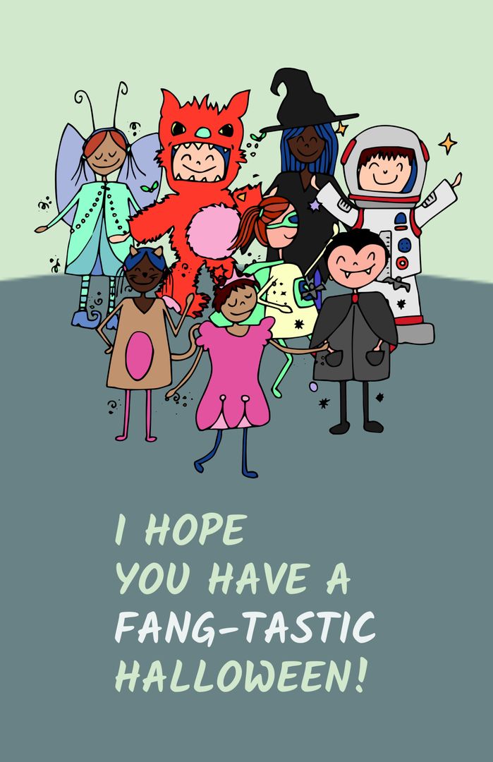 Joyful Kids in Halloween Costumes Sending Spooky Wishes