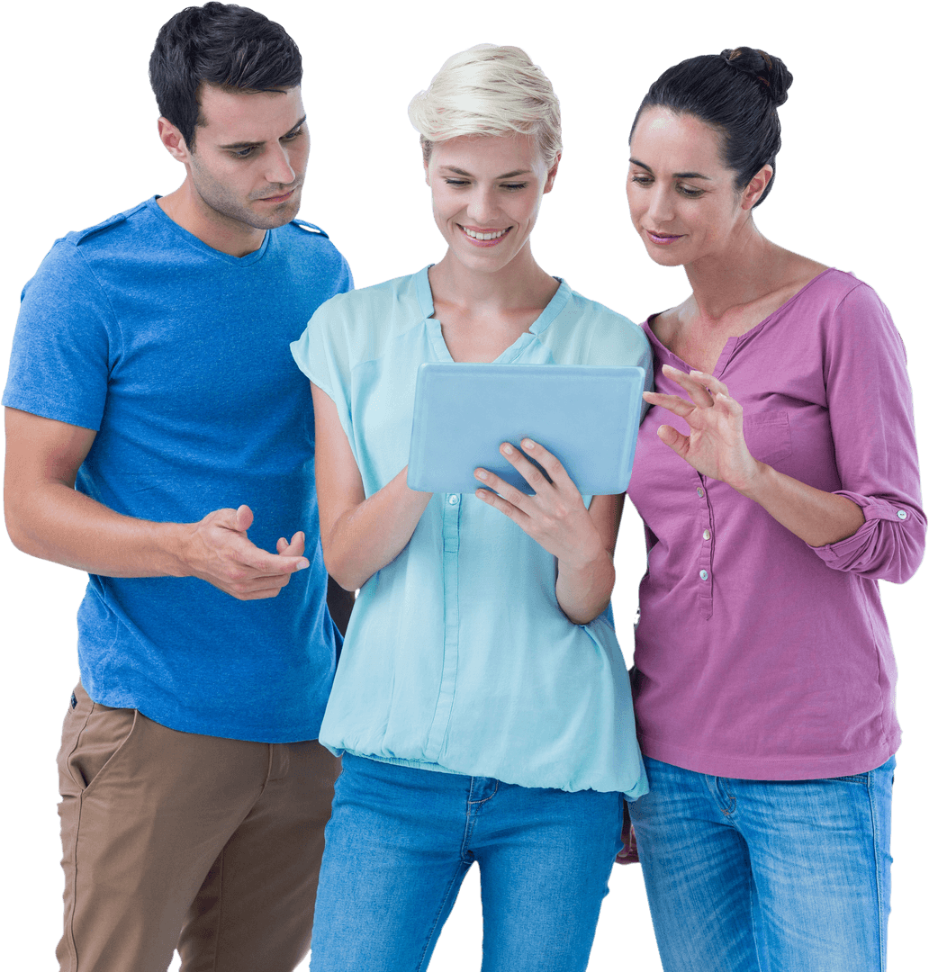 Caucasian Friends Enjoying Technology on Transparent Background