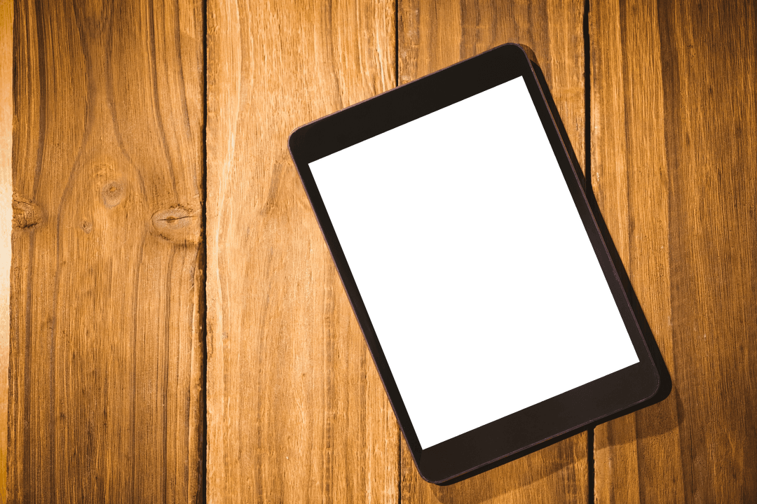 Transparent Digital Tablet on Wooden Surface Background