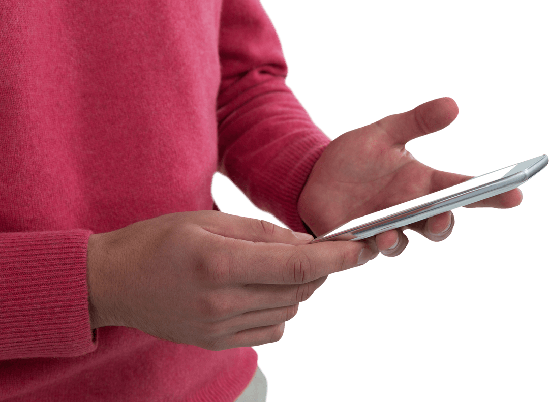 Transparent Background of Man Holding Smartphone in Hands