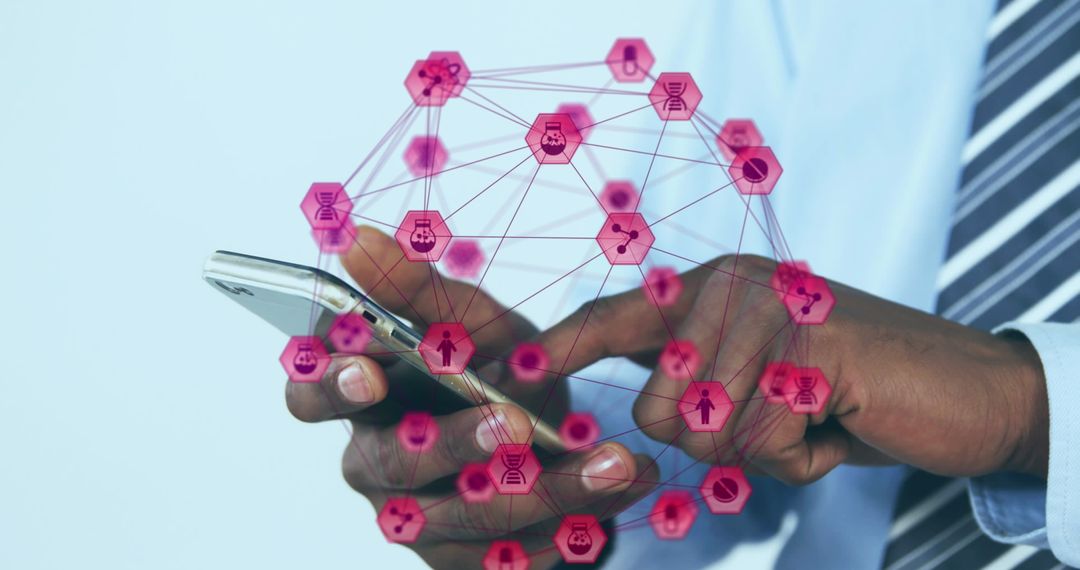 Businessman Interacting with Mobile Phone and Technology Elements