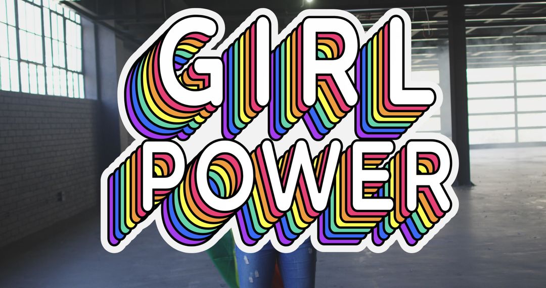 Retro Rainbow Typography Girl Power in Industrial Space