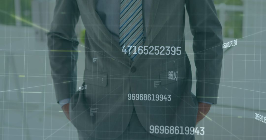 Business Professional in Suit Overlayed with Digital Numbers