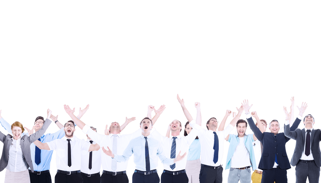 Caucasian Business Team Celebrating, Transparent Background