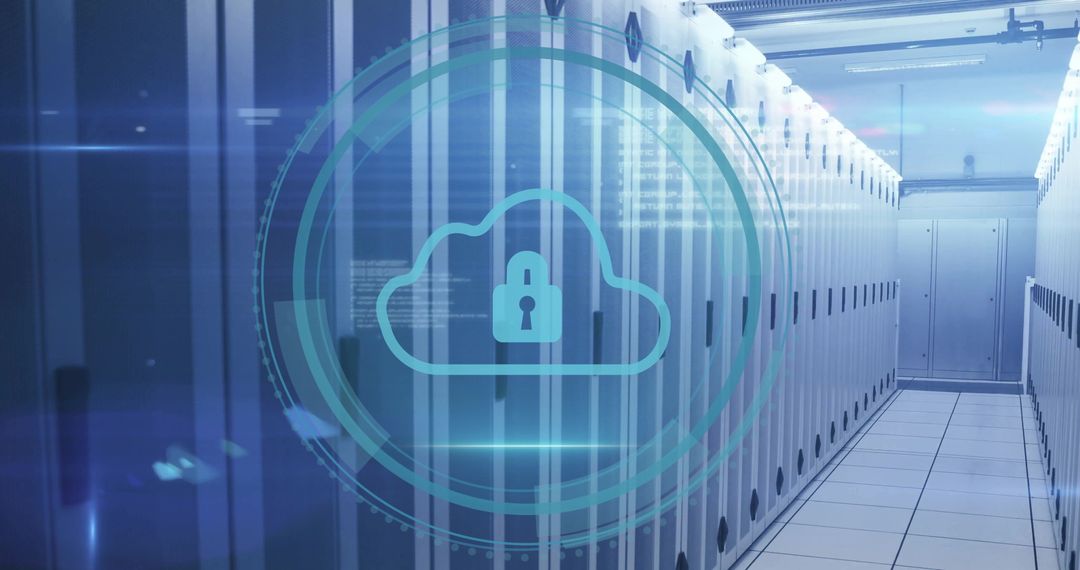 Cyber Security Concept with Data Servers and Lock Icon