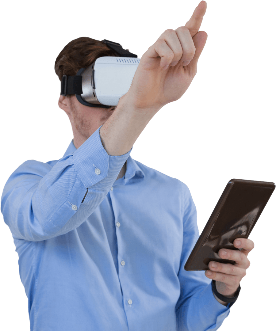 Caucasian Man Using VR Headset with Transparent Background