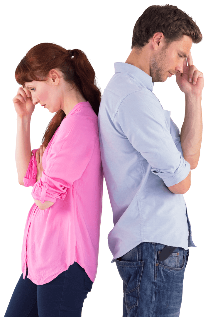 Transparent Irritated Couple Standing Back to Back