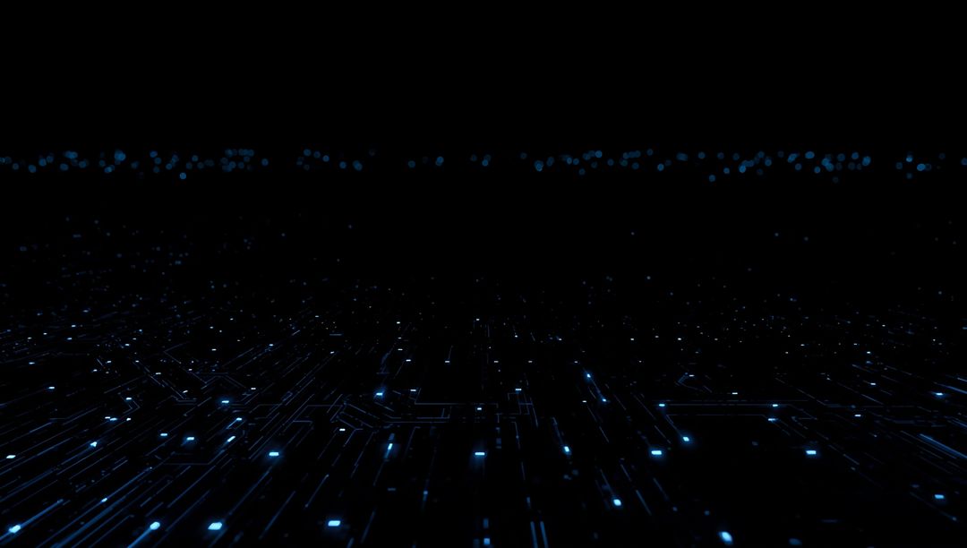 Glowing Digital Grid over Virtual Network with Blue Nodes