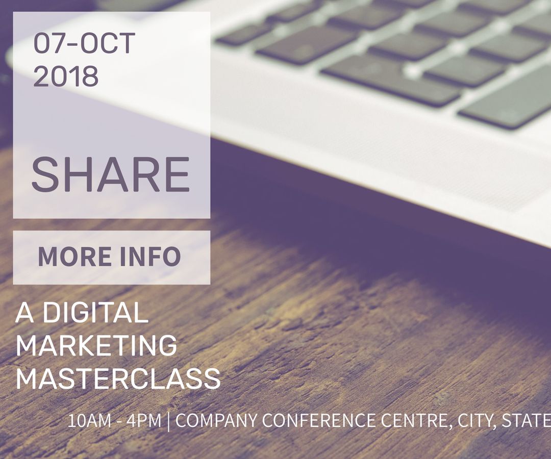 Digital Marketing Masterclass Promotion Poster with Laptop Background