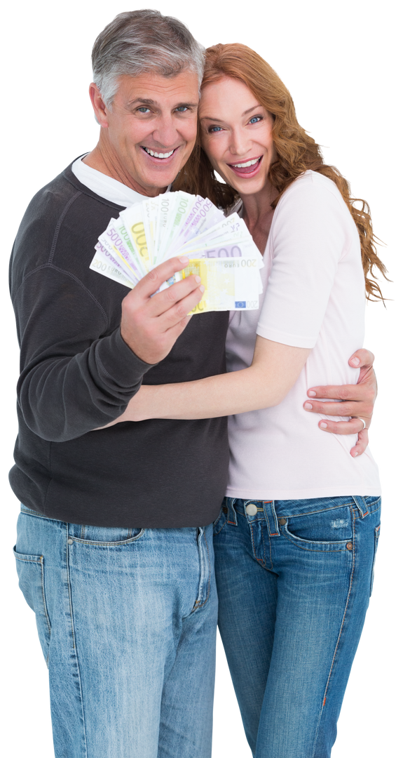 Caucasian Couple Holding Money Celebrating Success on Transparent Background - Download Free Stock Images Pikwizard.com