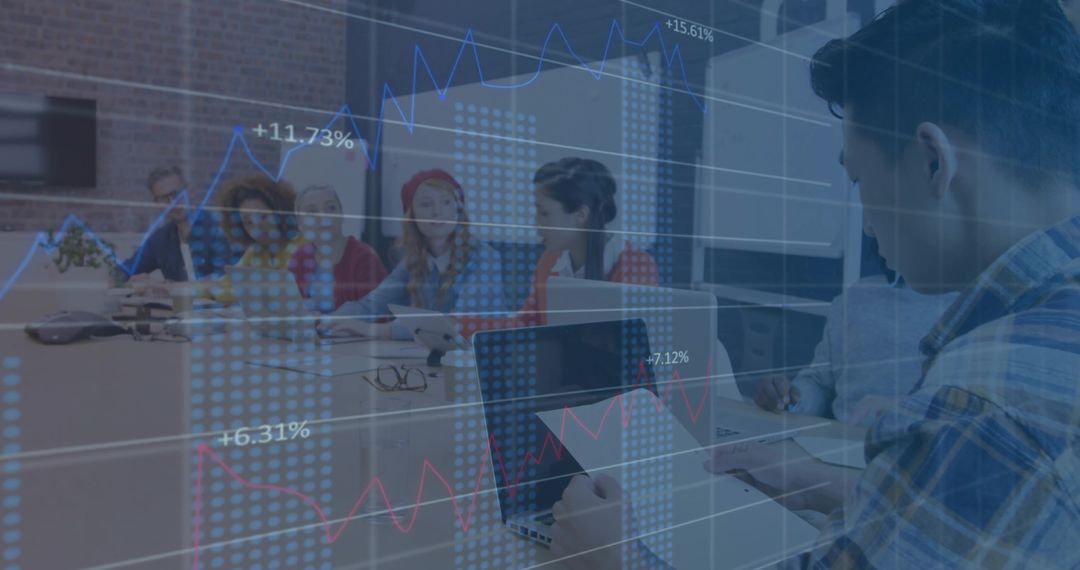 Business Team Collaborating with Digital Data Analysis