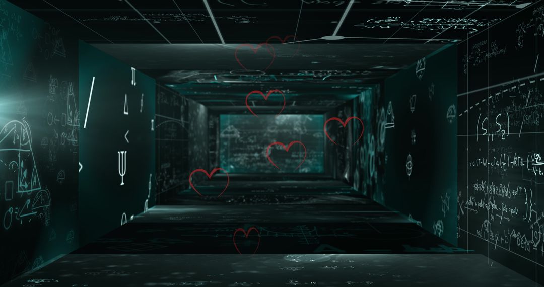 Hearts and Futuristic Data on Digital Interface Background