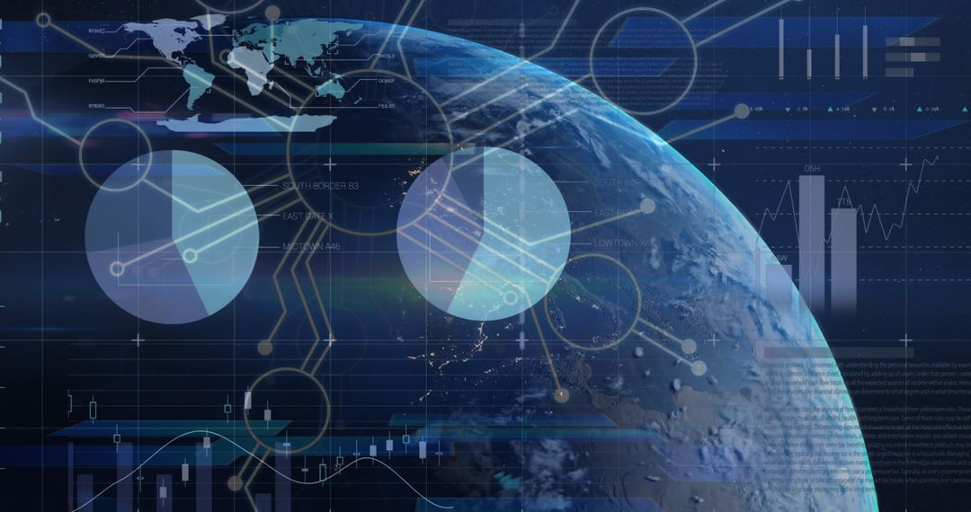 Earth with Overlay of Data Charts and Global Network Interface