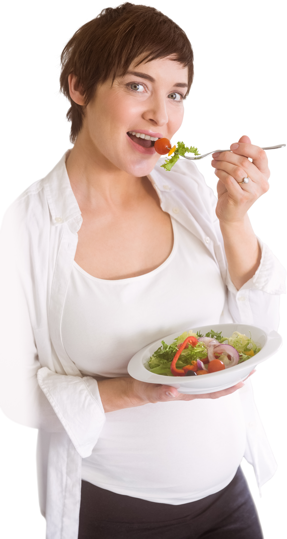 Pregnant Woman Eating Fresh Green Salad on Transparent Background - Download Free Stock Images Pikwizard.com