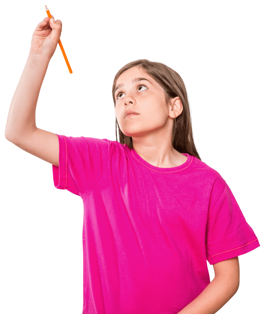 Transparent Background Creative Child Writing with Orange Pencil
