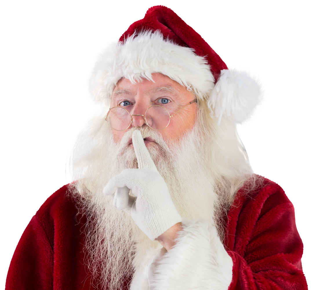 Transparent Santa Claus Making Quiet Gesture for Christmas Secrets - Download Free Stock Images Pikwizard.com