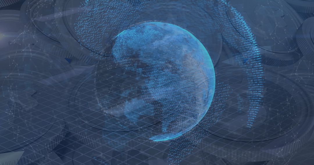 Digital Blue Globe Overlay on Coins for Global Finance Theme