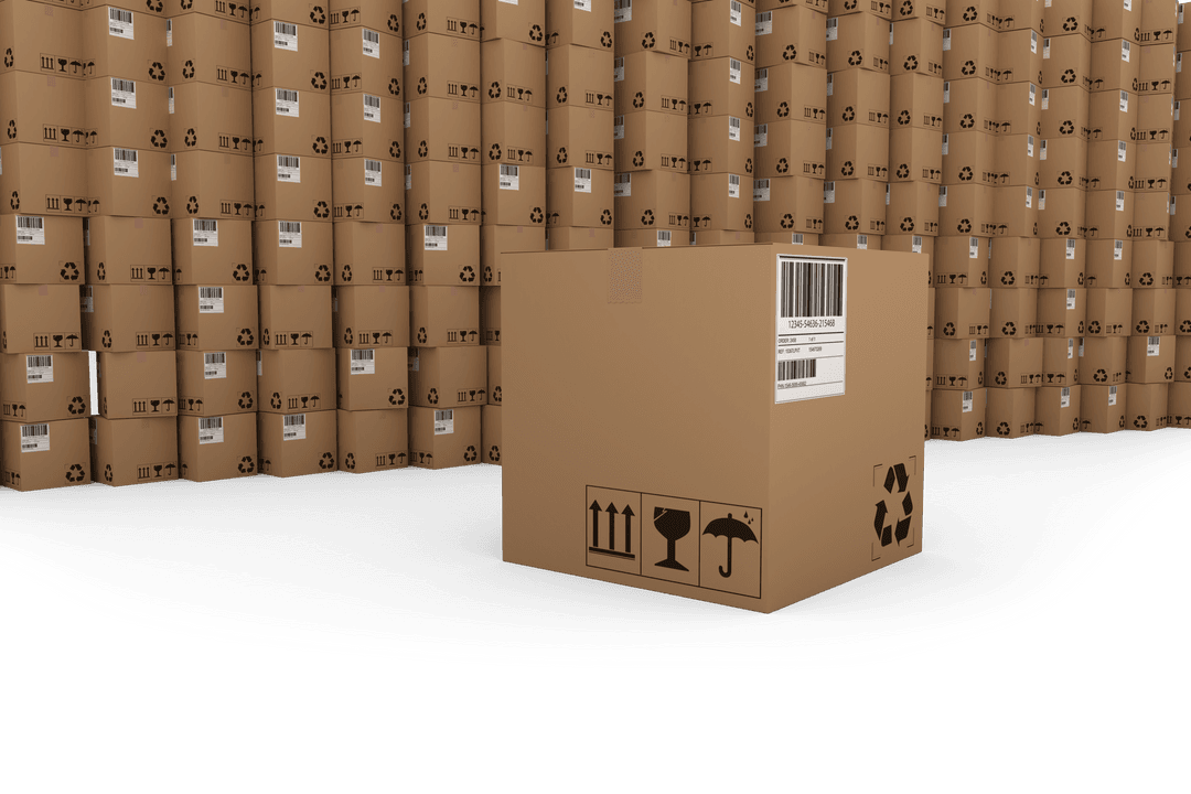 Single Cardboard Box with Transparent Barcode and Recycle Symbol