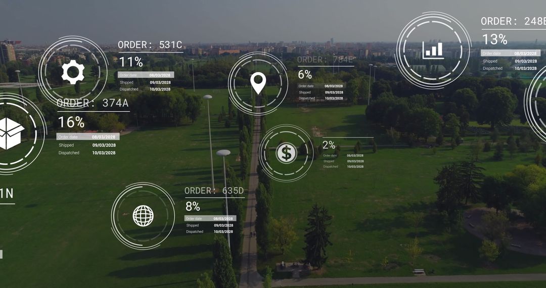 Futuristic Digital Data Interface Over Green Landscape