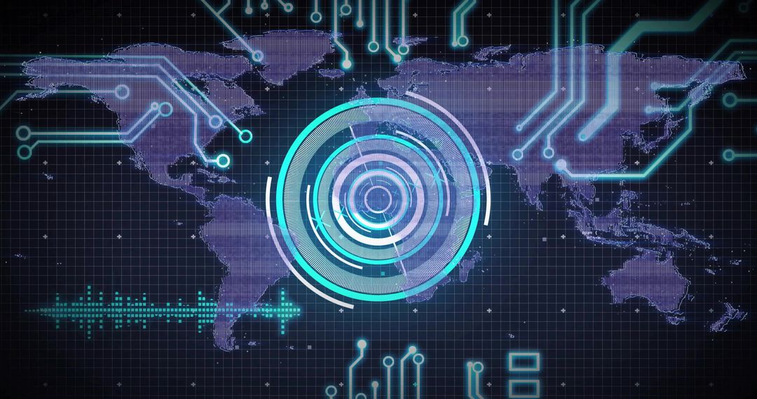 Futuristic Digital Interface with World Map and HUD