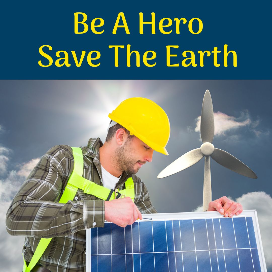 Renewable Energy Engineer with Solar Panel and Wind Turbine