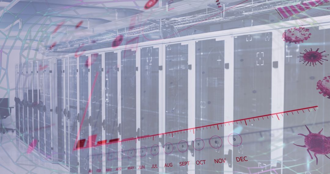 Digital Network Interface with Virus Cells Overlaid on Data Servers