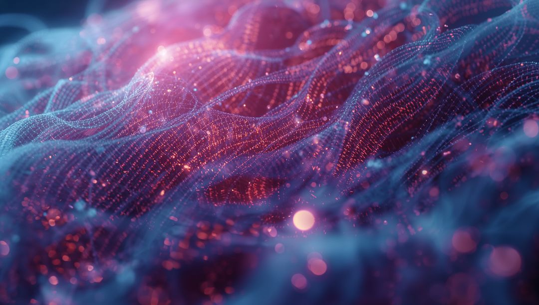 Futuristic Mesh Grid with Glowing Nodes in Digital Space