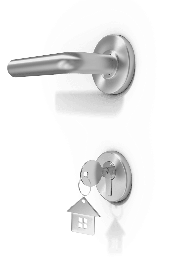 Metallic Doorknob with Key in Lock Transparent Background
