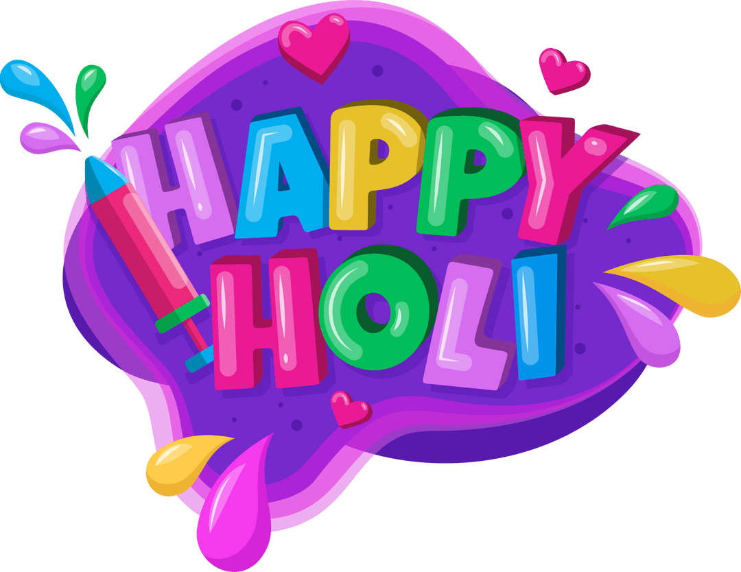Vibrant Happy Holi Transparent Background with Colorful Elements