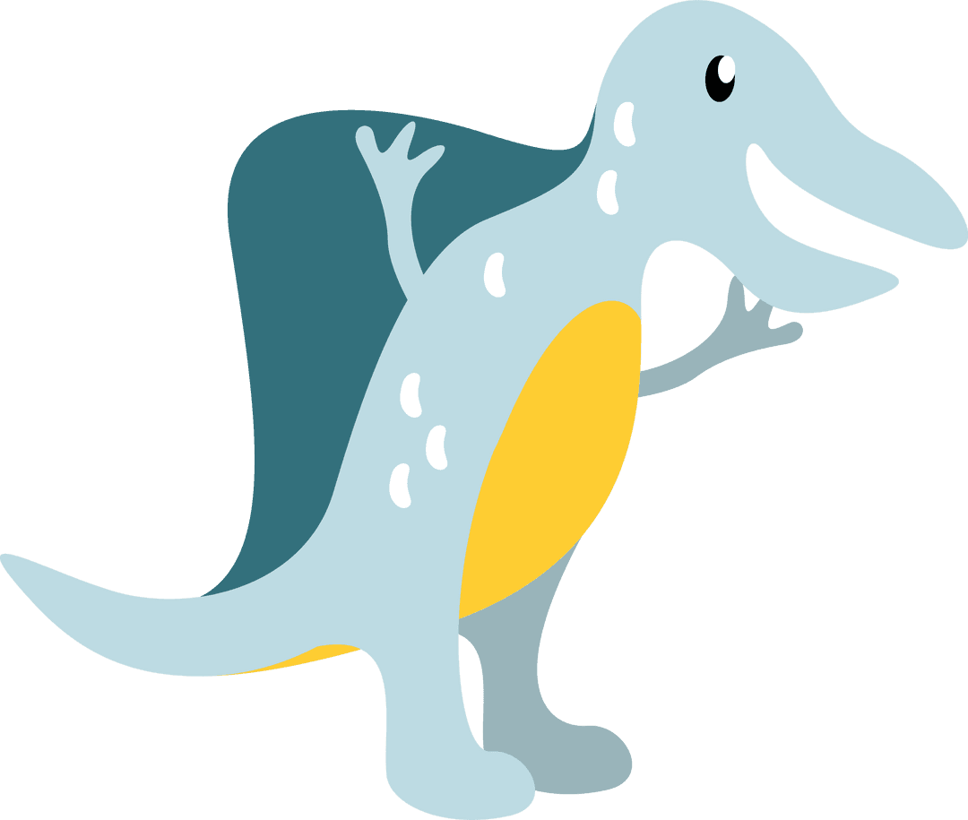 Whimsical Cartoon Dinosaur Waving on Transparent Background