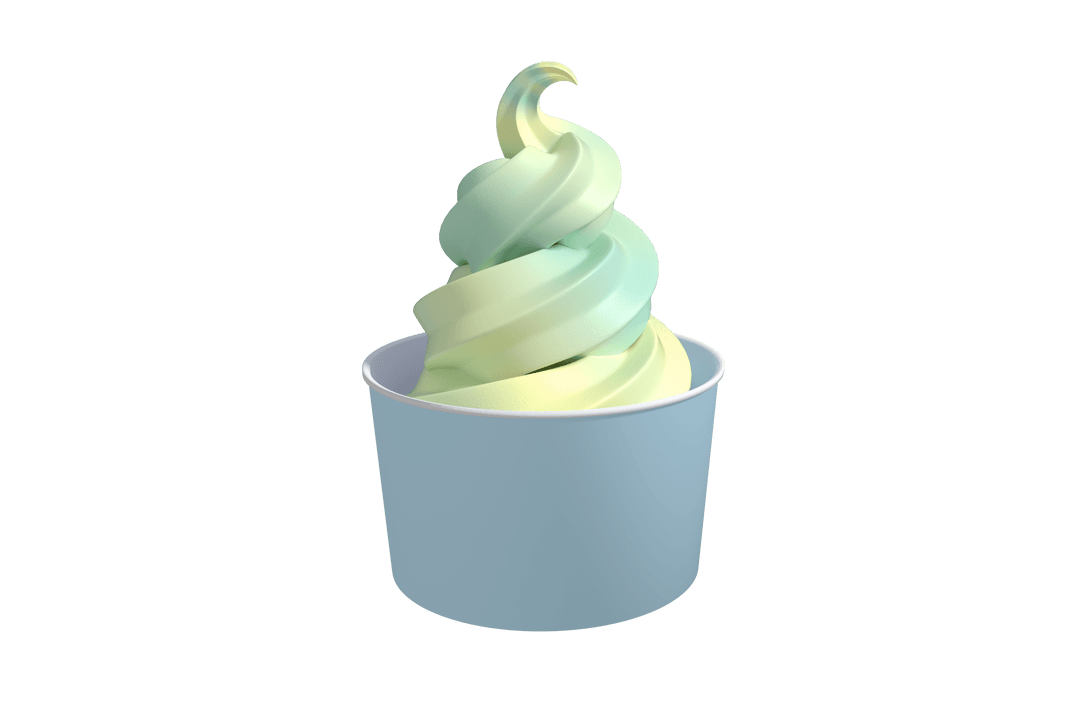 Colorful Ice Cream Swirl in Blue Cup on Transparent Background