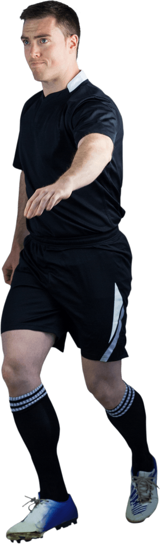 Determined Rugby Player Performing Drop Kick on Transparent Background