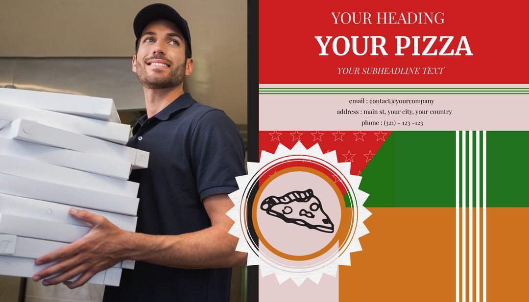 Cheerful Pizza Delivery Person Holding Boxes for Prompt Advertisement