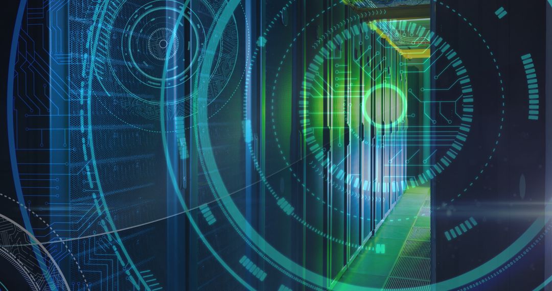 Futuristic Digital Interface Scans Data Center Servers
