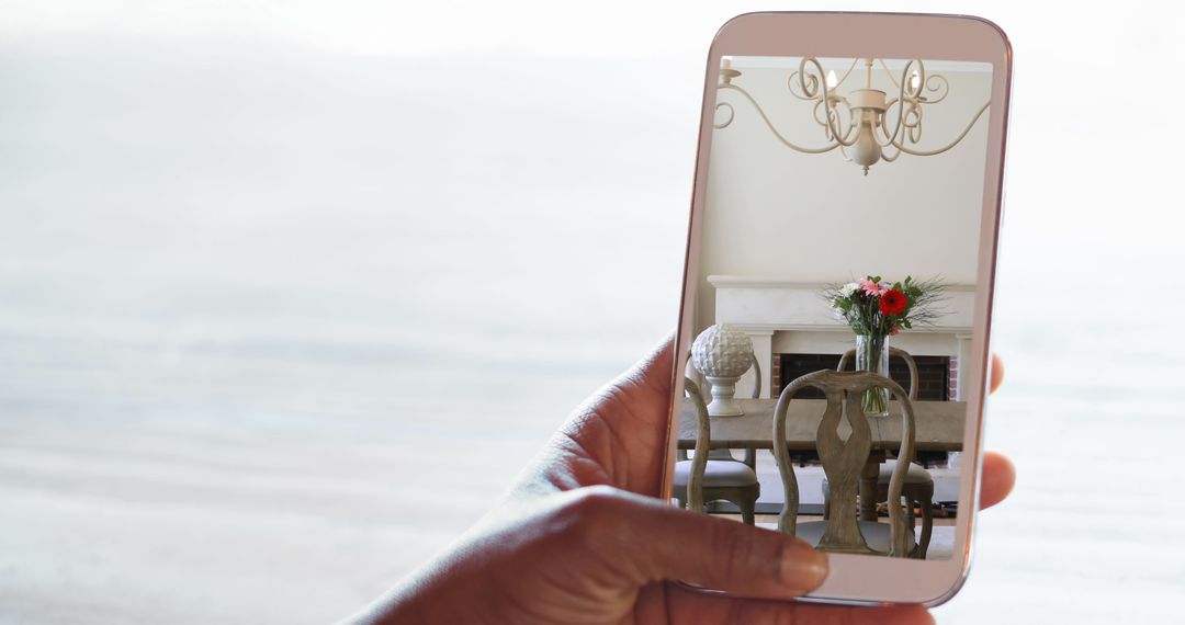 Smartphone Displaying Modern Dining Room Design for Inspiration