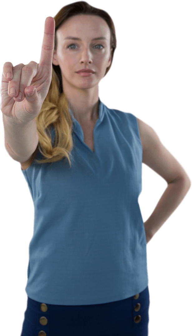 Caucasian Woman Interacting with Transparent Virtual Screen