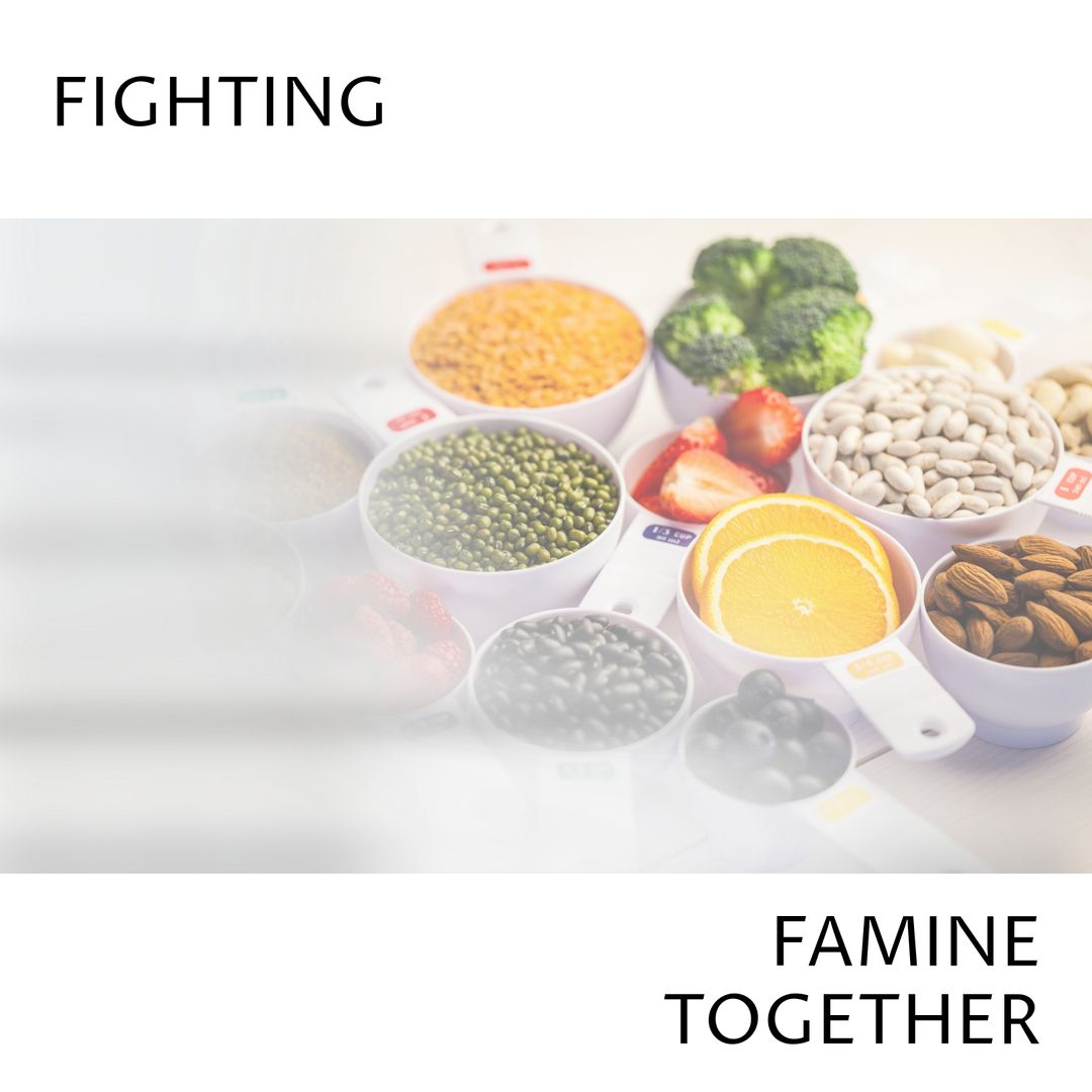 Healthy Foods Arranged in Measuring Cups Against Hunger Message