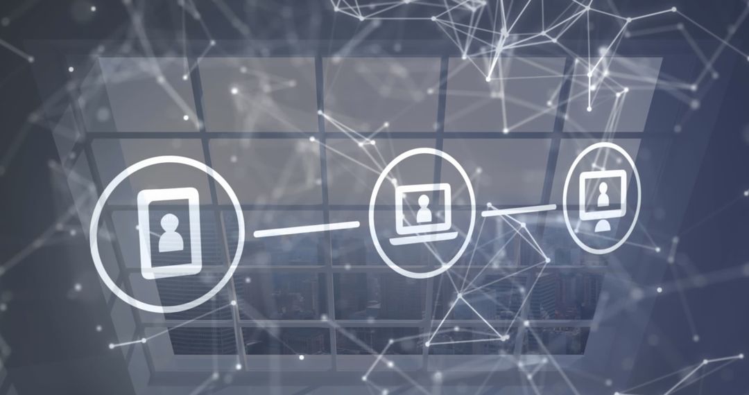 Abstract Global Networking Over City Skyline and Office