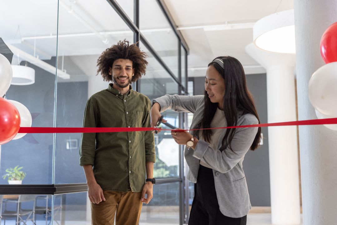 Modern Office Ribbon Cutting Ceremony Celebrating New Venture