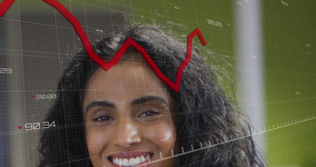 Woman Smiling with Stock Market Graph Overlay - Free Images, Stock Photos and Pictures on Pikwizard.com