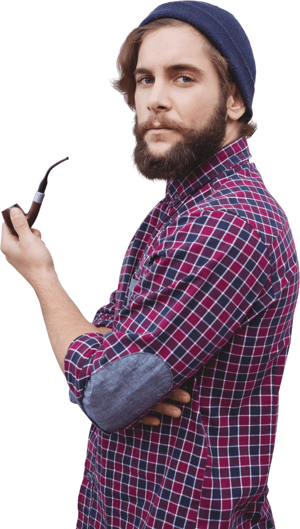 Transparent Hipster Man with Pipe and Plaid Shirt